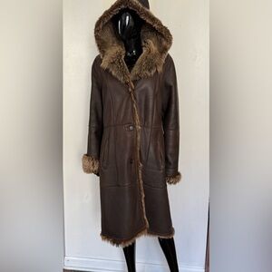 Daniel Classic Brown Shearling Hooded Coat - Women Toscana hood XL